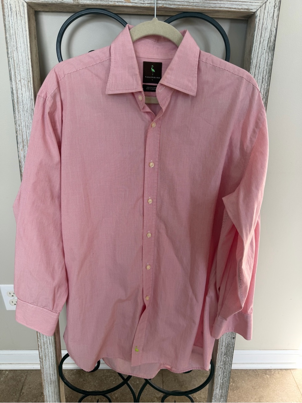 Men’s Pink Micro Check Dress Shirt 2 Ply Cotton TailorByrd Large Flamingo